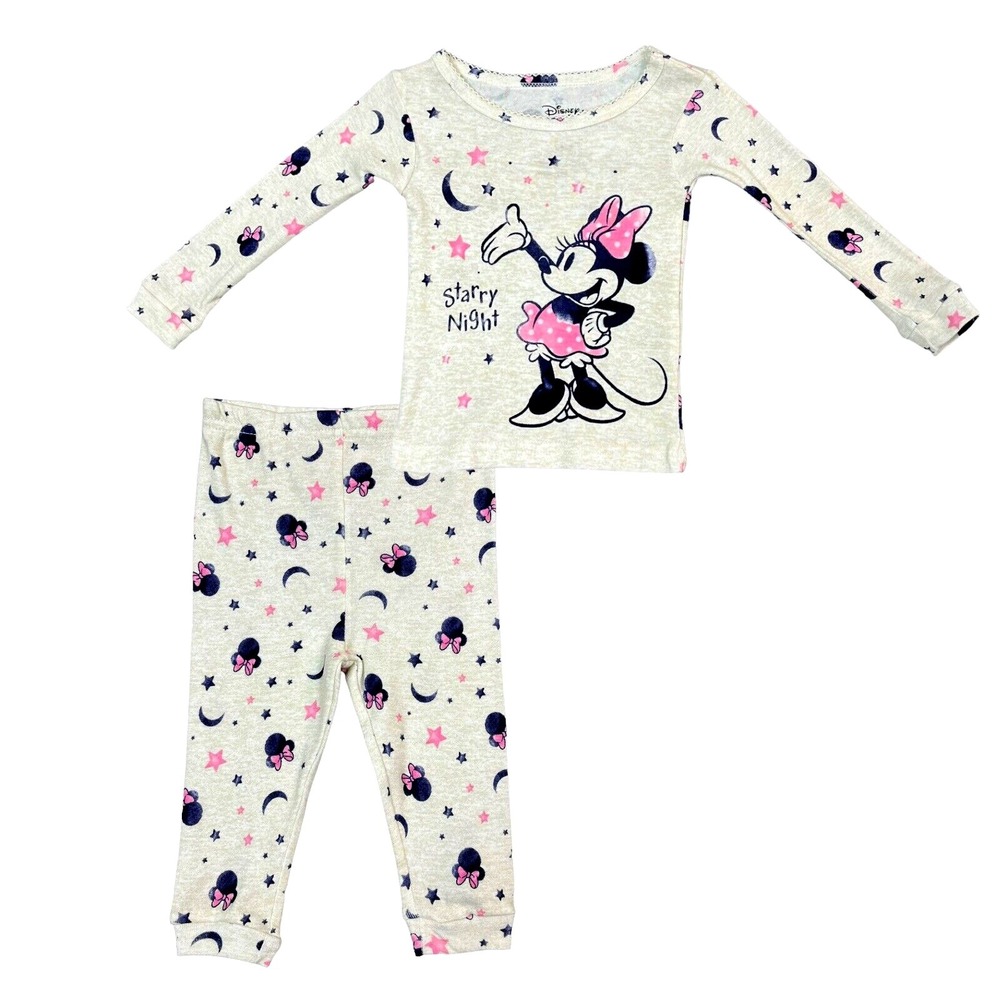 Disney Minnie Mouse Baby Girls 2 Pc Pajama Set Size 9M Sleepwear Long Sleeves